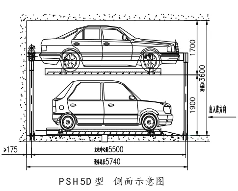 PSH5D型正/侧面、俯视示意图